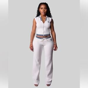 NWT Waydamin Tennis Set Matching Polo Tank Top Pants Outfit White Blue sz Small